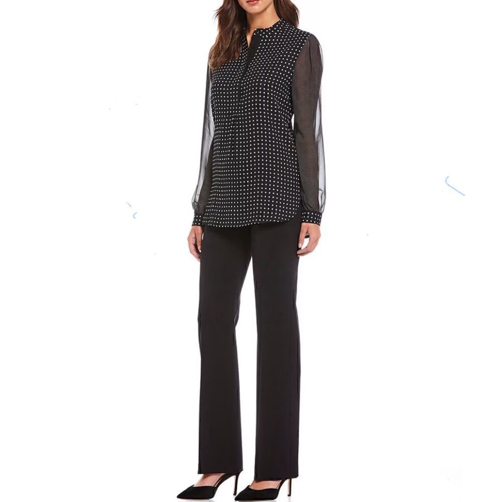 Anne Klein black lined stretch front zip button metal placket closure size 6